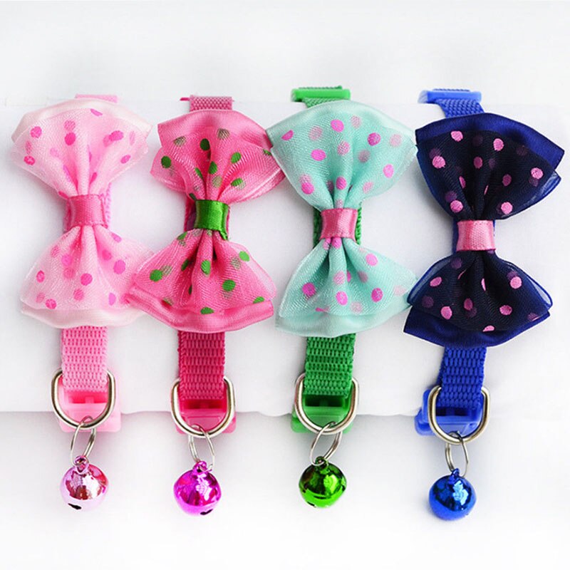 KFX-1755197 Adjustable Bowknot Cat Bell Nylon Collar - Multi-Color Options