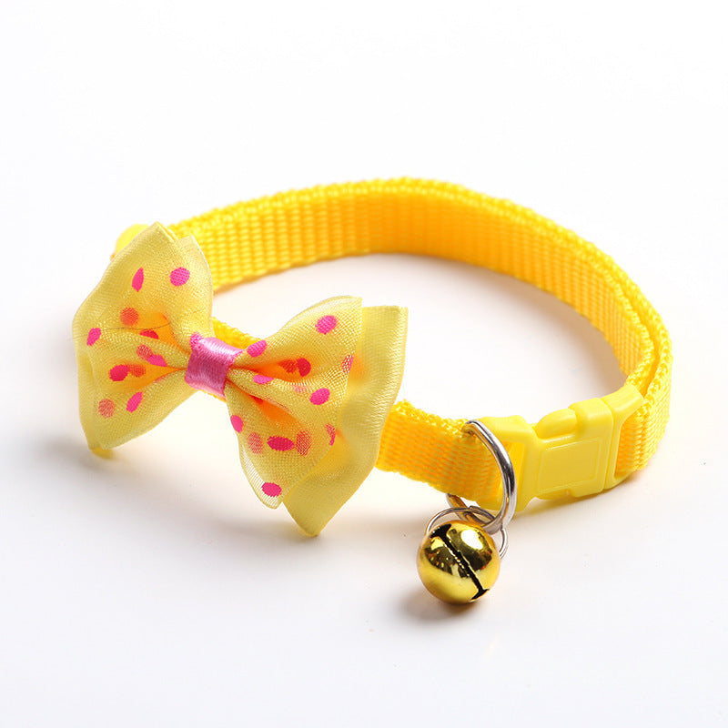 KFX-1755197 Adjustable Bowknot Cat Bell Nylon Collar - Multi-Color Options