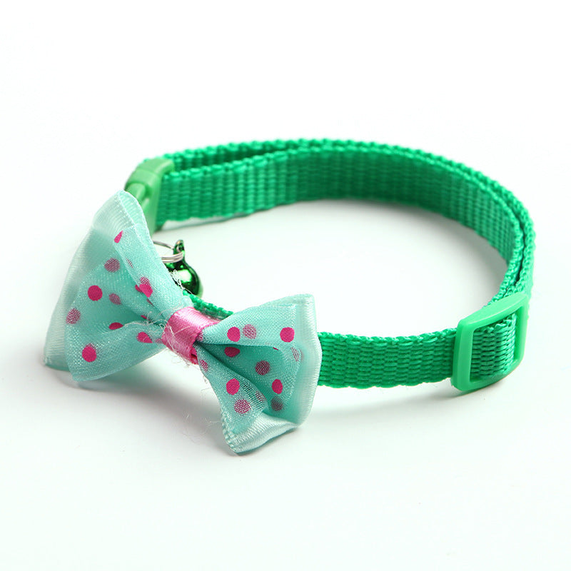 KFX-1755197 Adjustable Bowknot Cat Bell Nylon Collar - Multi-Color Options