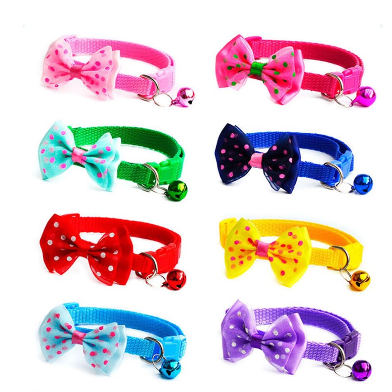 KFX-1755197 Adjustable Bowknot Cat Bell Nylon Collar - Multi-Color Options