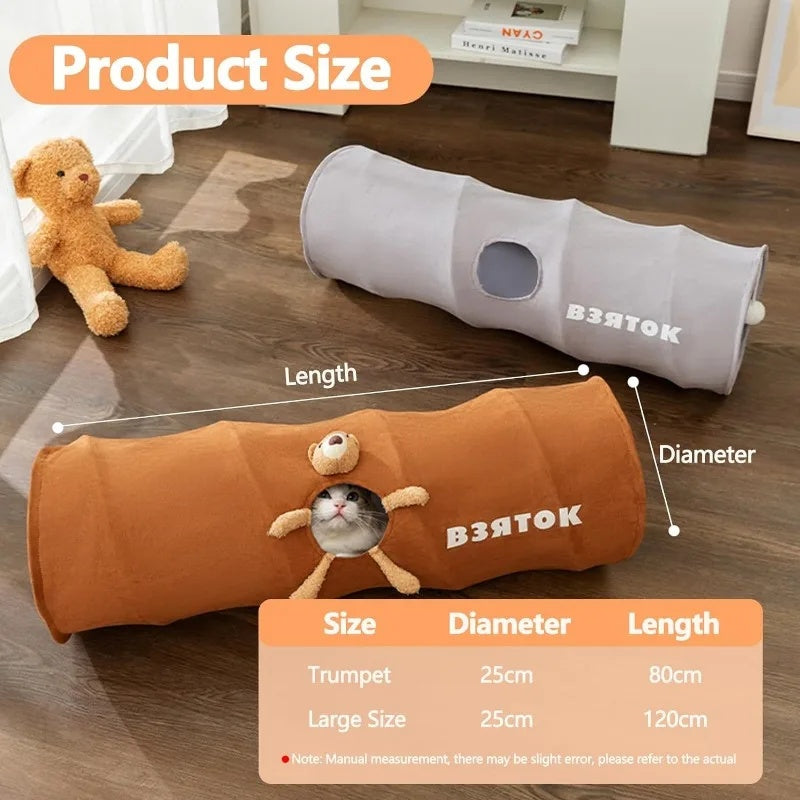 KFX-1756477 Collapsible Cat Tunnel with Plush Ball for Indoor Play – Easy to Clean and Store