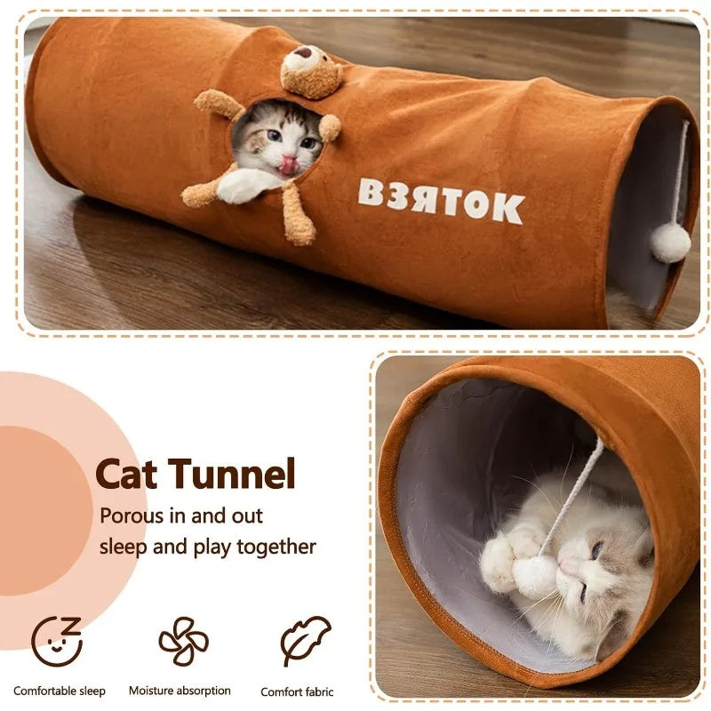 KFX-1756477 Collapsible Cat Tunnel with Plush Ball for Indoor Play – Easy to Clean and Store