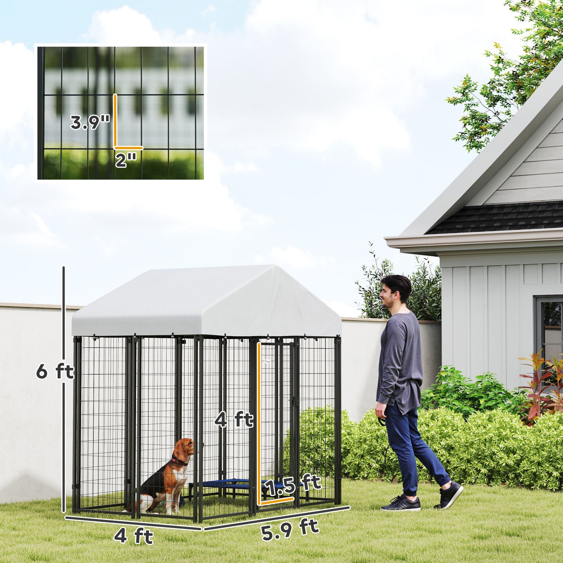 KFX-1756861 Spacious Outdoor Dog Kennel with Roof, Escape-Proof Lock, Waterproof & UV-Resistant Cover, 5.9' x 4' x 6'