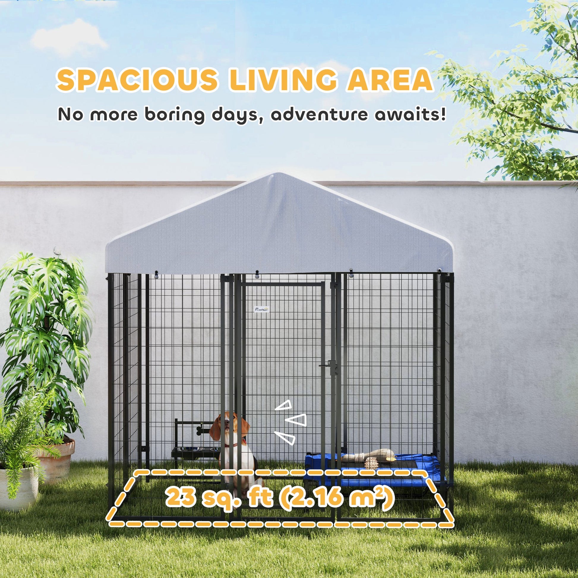 KFX-1756861 Spacious Outdoor Dog Kennel with Roof, Escape-Proof Lock, Waterproof & UV-Resistant Cover, 5.9' x 4' x 6'