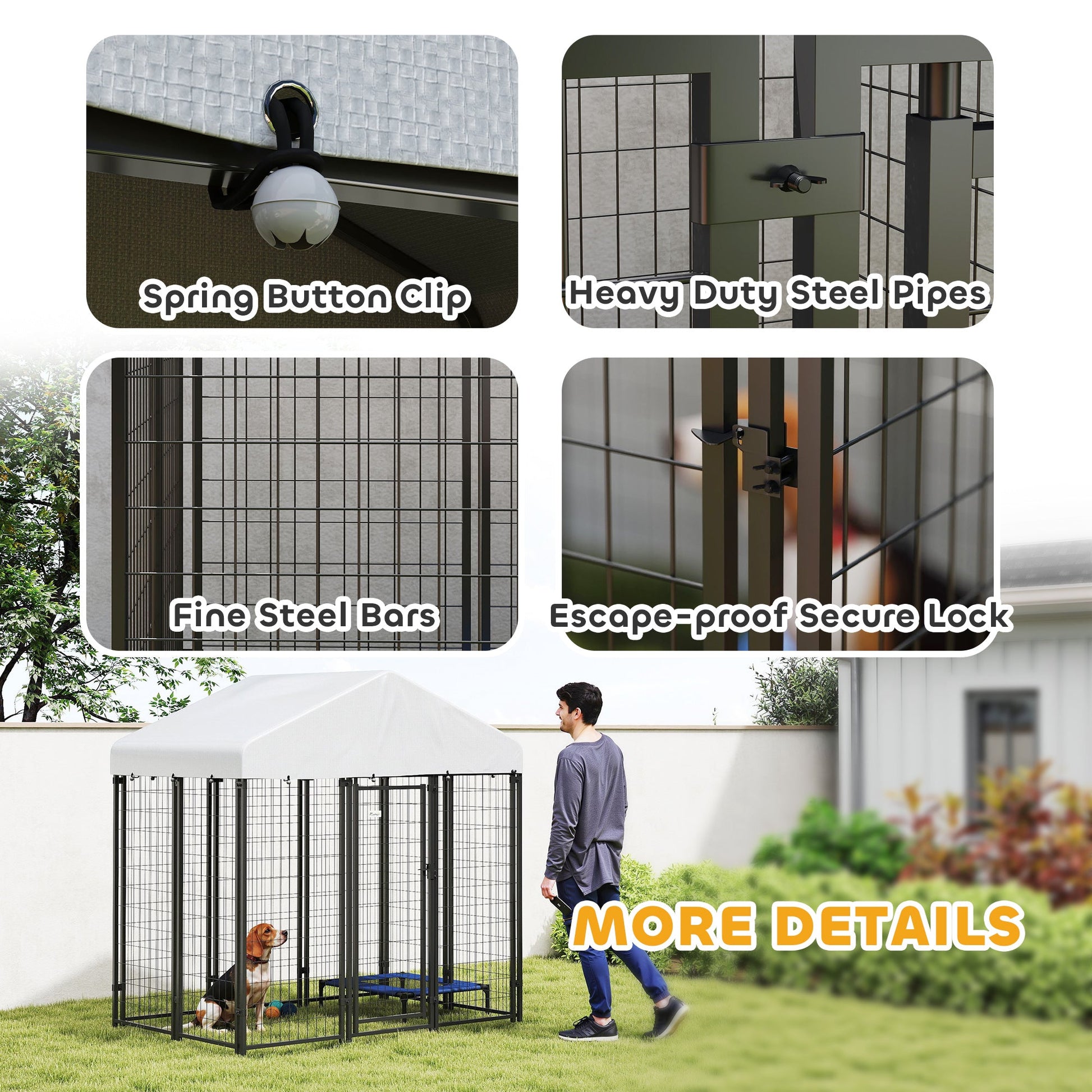 KFX-1756861 Spacious Outdoor Dog Kennel with Roof, Escape-Proof Lock, Waterproof & UV-Resistant Cover, 5.9' x 4' x 6'