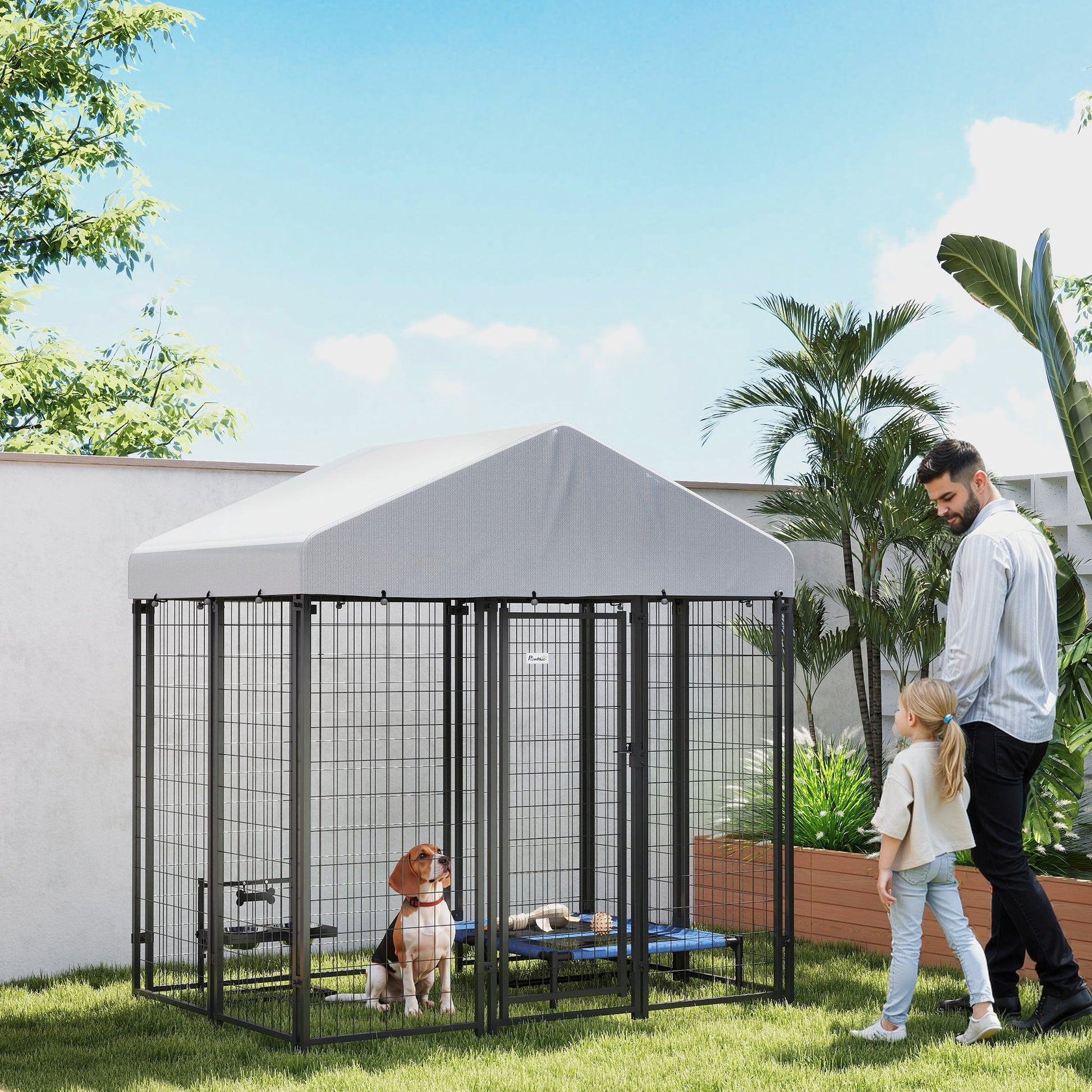 KFX-1756861 Spacious Outdoor Dog Kennel with Roof, Escape-Proof Lock, Waterproof & UV-Resistant Cover, 5.9' x 4' x 6'
