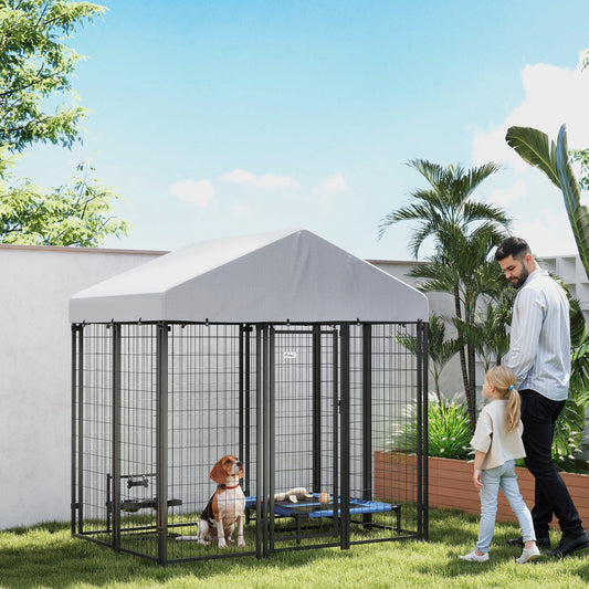 KFX-1756861 Spacious Outdoor Dog Kennel with Roof, Escape-Proof Lock, Waterproof & UV-Resistant Cover, 5.9' x 4' x 6'