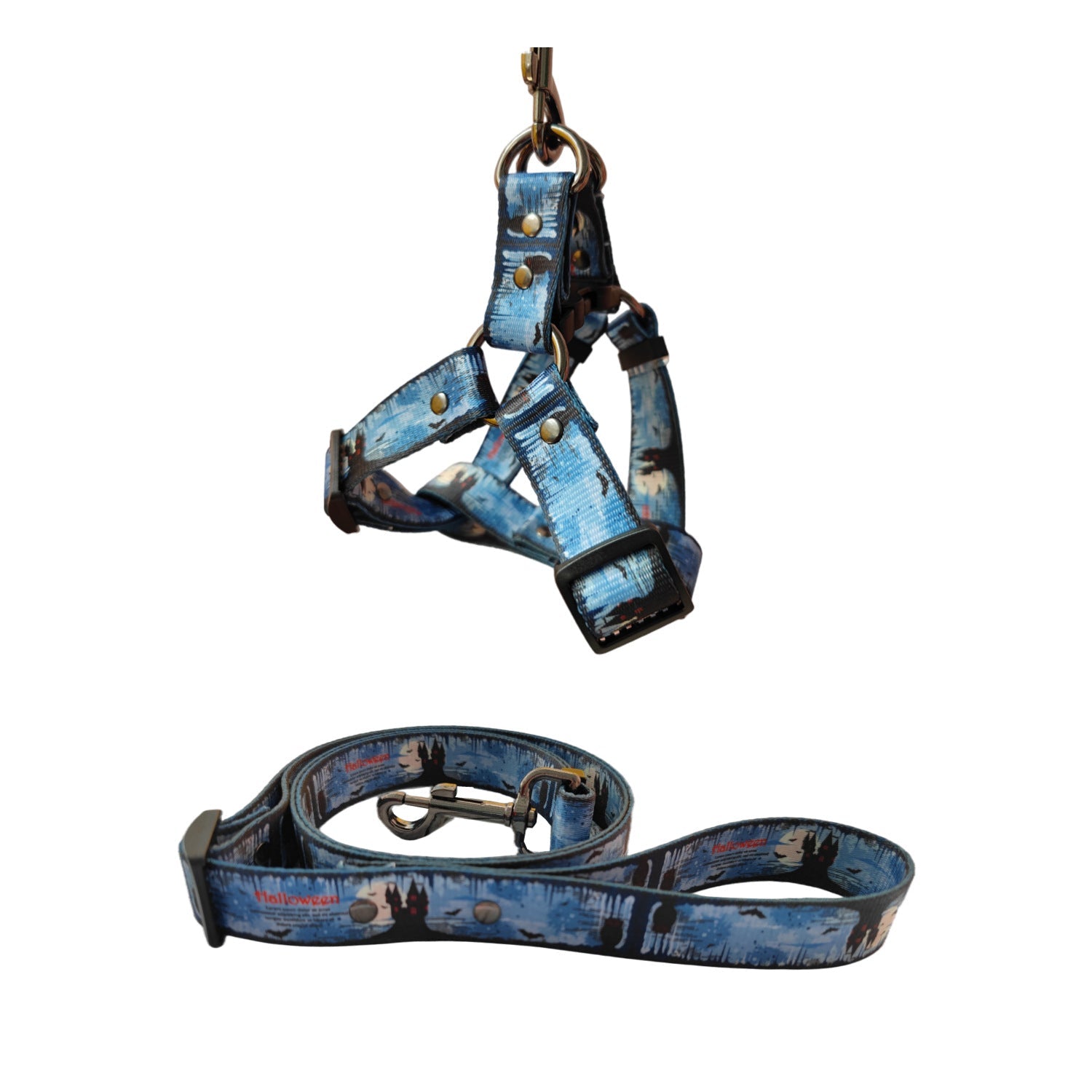 KFX-1758269 Halloween-Themed Pet Dog Print Leash and Chest Harness Set in Polyester with Multiple Size Options
