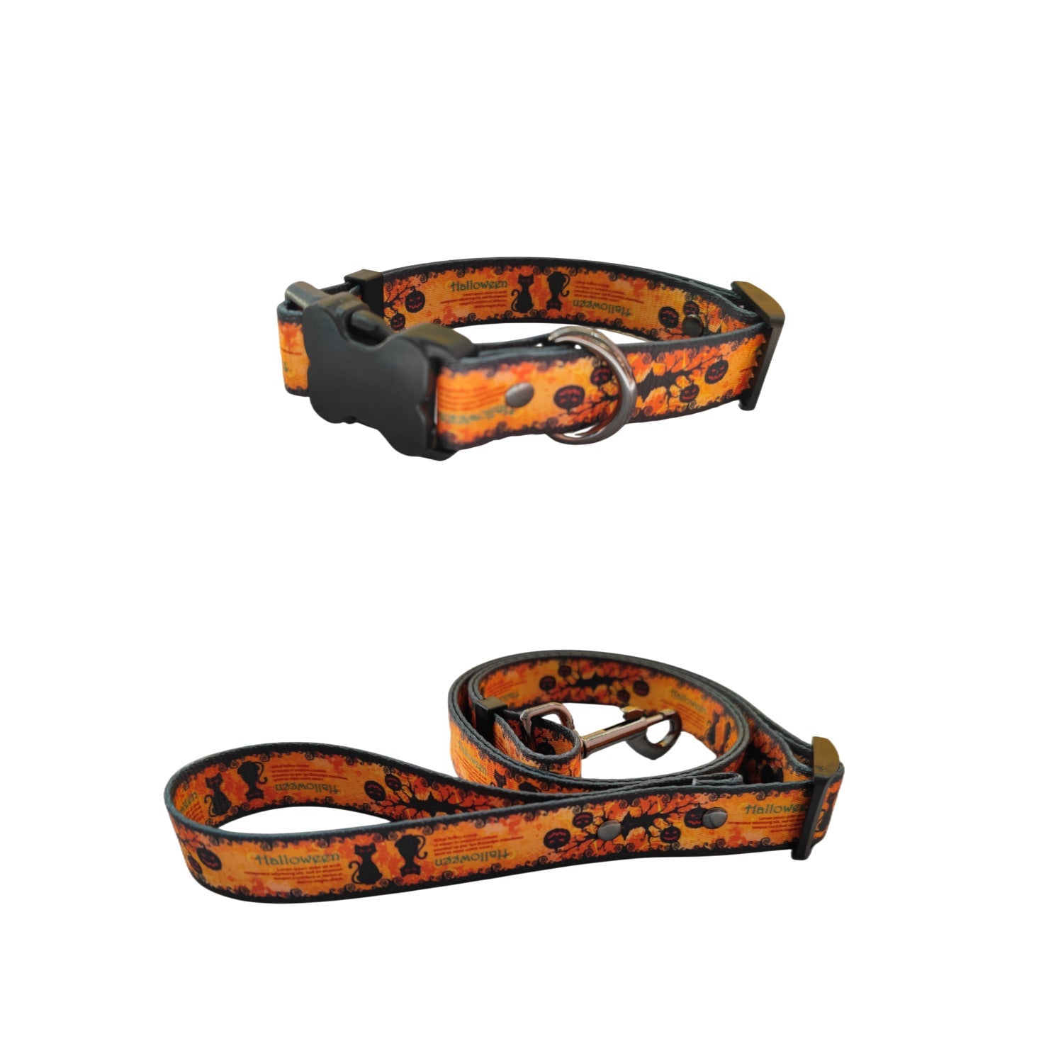 KFX-1758269 Halloween-Themed Pet Dog Print Leash and Chest Harness Set in Polyester with Multiple Size Options