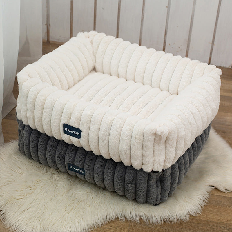 KFX-1759037 Comfortable Removable Square Pet Bed for Dogs - Available in White and Gray, Multiple Sizes