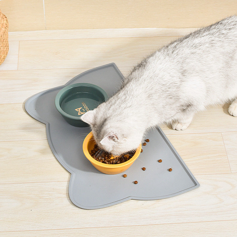 KFX-1760445 Waterproof Silicone Pet Feeding Mat for Dogs and Cats - Portable Cat Head Design, 44x24cm