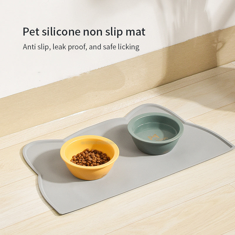 KFX-1760445 Waterproof Silicone Pet Feeding Mat for Dogs and Cats - Portable Cat Head Design, 44x24cm