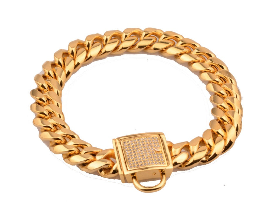 KFX-1760957 Stainless Steel Titanium Gold Encryption Chain, 30mm Width, Adjustable 20-32 Inch Length