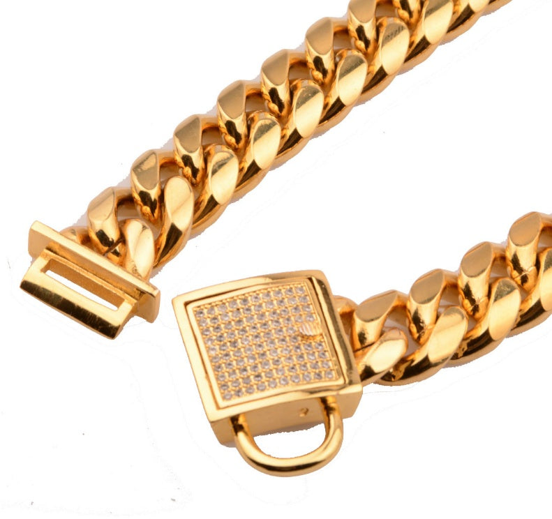 KFX-1760957 Stainless Steel Titanium Gold Encryption Chain, 30mm Width, Adjustable 20-32 Inch Length