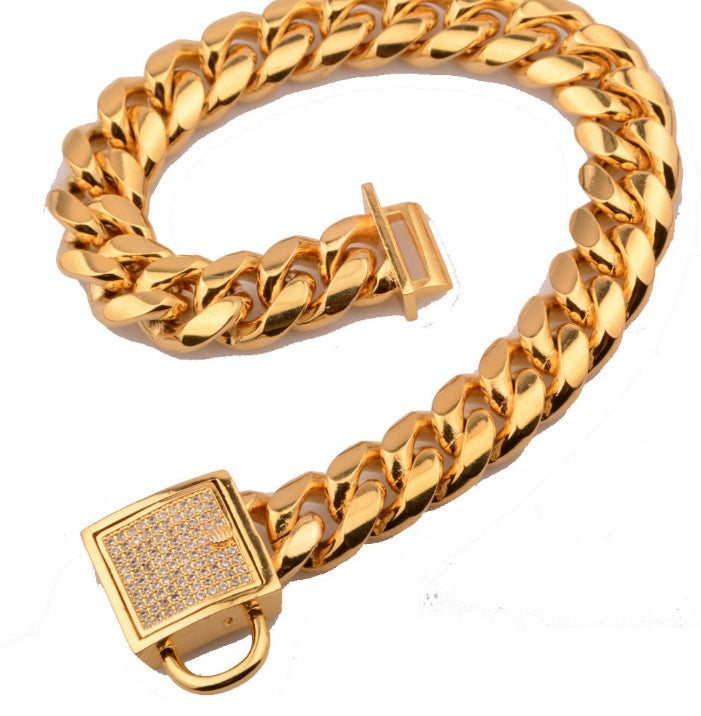 KFX-1760957 Stainless Steel Titanium Gold Encryption Chain, 30mm Width, Adjustable 20-32 Inch Length