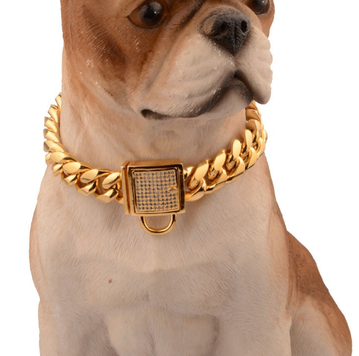 KFX-1760957 Stainless Steel Titanium Gold Encryption Chain, 30mm Width, Adjustable 20-32 Inch Length