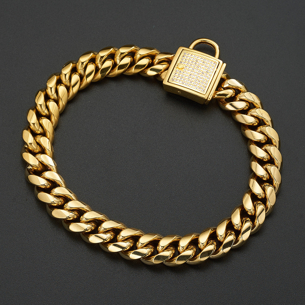 KFX-1760957 Stainless Steel Titanium Gold Encryption Chain, 30mm Width, Adjustable 20-32 Inch Length