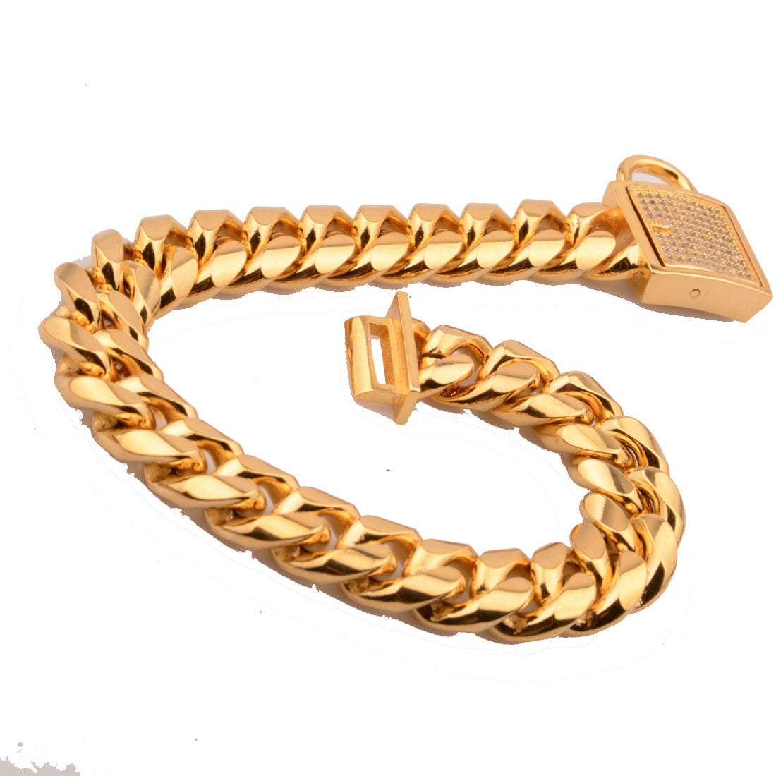 KFX-1760957 Stainless Steel Titanium Gold Encryption Chain, 30mm Width, Adjustable 20-32 Inch Length