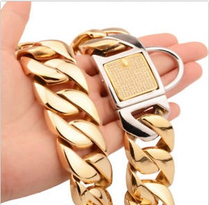 KFX-1760957 Stainless Steel Titanium Gold Encryption Chain, 30mm Width, Adjustable 20-32 Inch Length