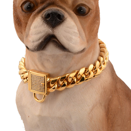 KFX-1760957 Stainless Steel Titanium Gold Encryption Chain, 30mm Width, Adjustable 20-32 Inch Length