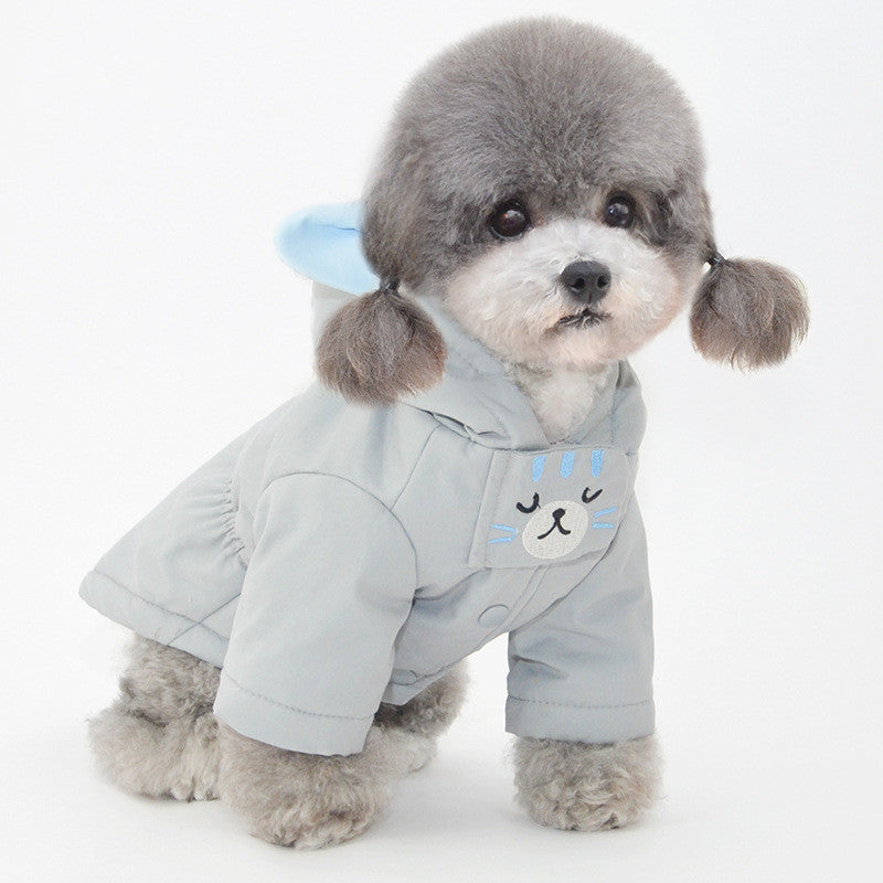 KFX-1761341 Cotton Dog Winter Hat and Coat with Cat Embroidery for Small to Medium Breeds
