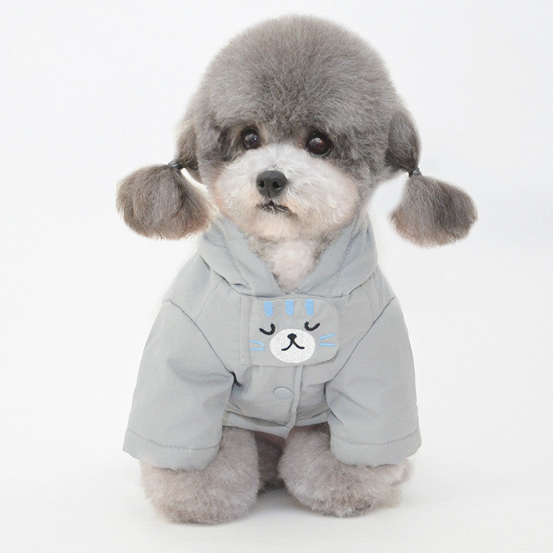 KFX-1761341 Cotton Dog Winter Hat and Coat with Cat Embroidery for Small to Medium Breeds