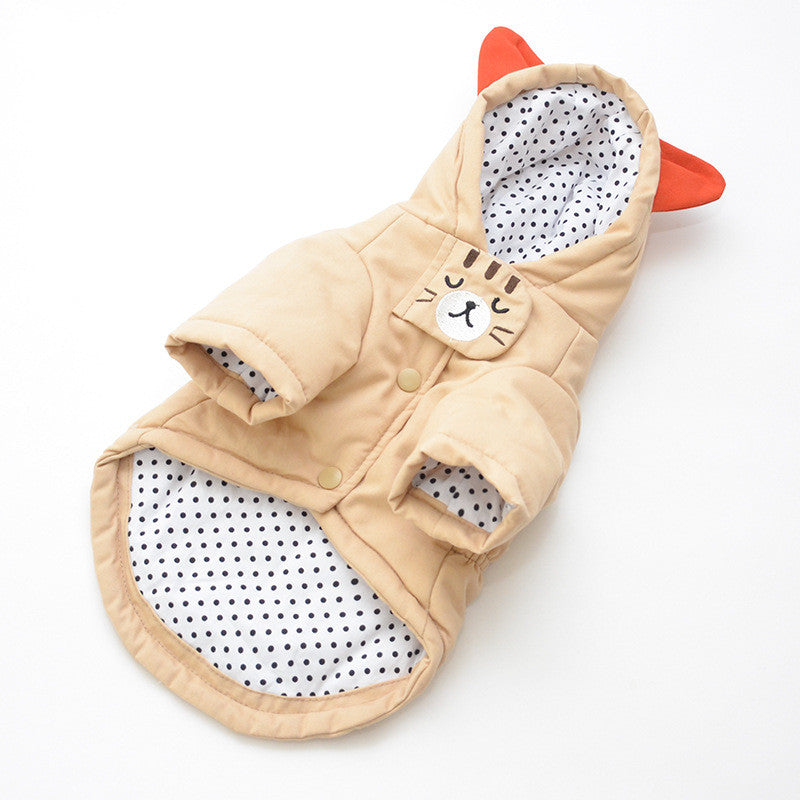 KFX-1761341 Cotton Dog Winter Hat and Coat with Cat Embroidery for Small to Medium Breeds