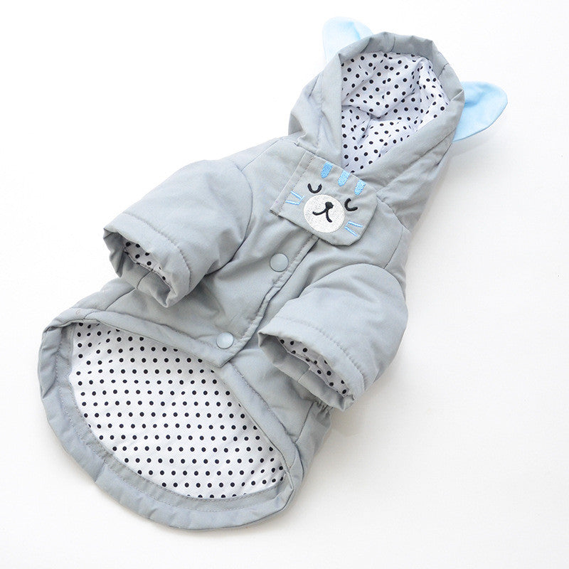 KFX-1761341 Cotton Dog Winter Hat and Coat with Cat Embroidery for Small to Medium Breeds