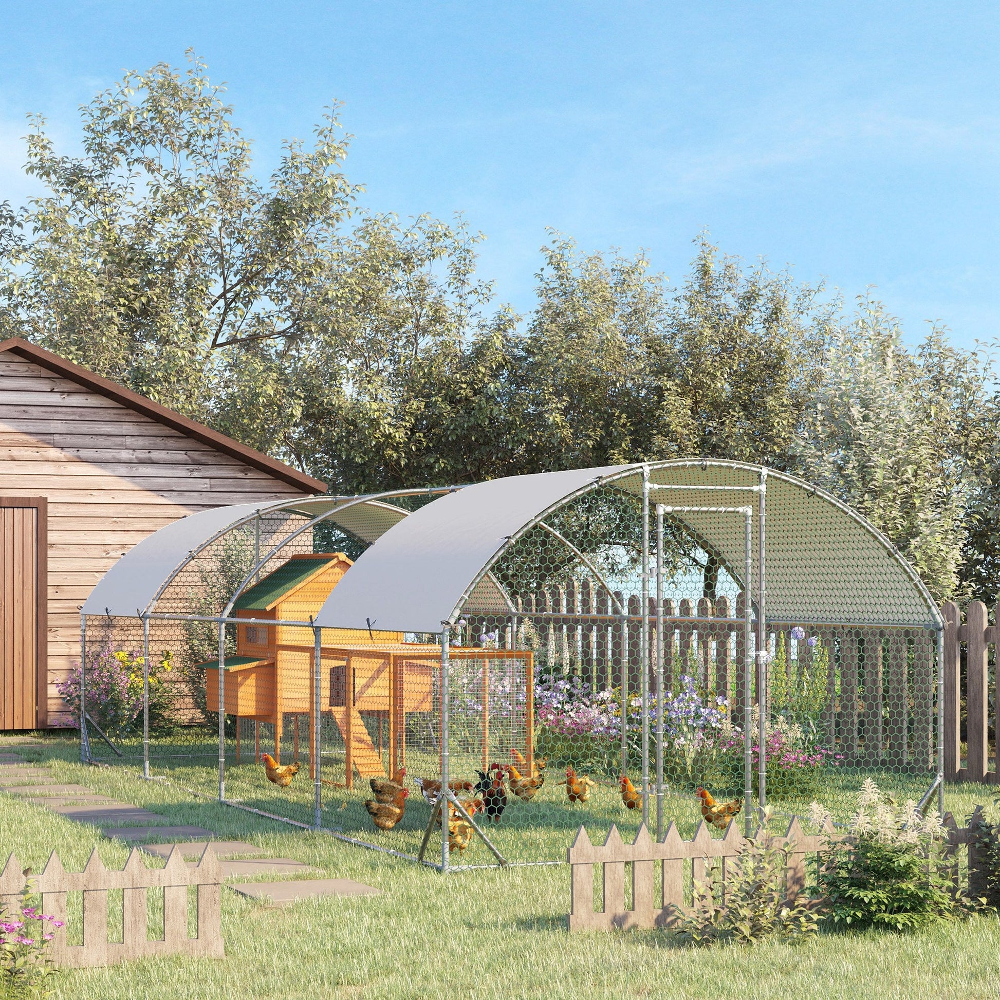 KFX-1762621 Spacious Metal Chicken Coop with Waterproof Cover for Outdoor Use, 9.2' x 24.9' x 6.5'