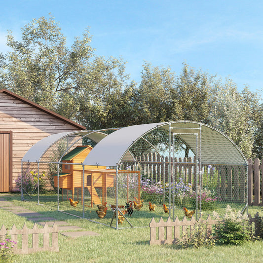 KFX-1762621 Spacious Metal Chicken Coop with Waterproof Cover for Outdoor Use, 9.2' x 24.9' x 6.5'
