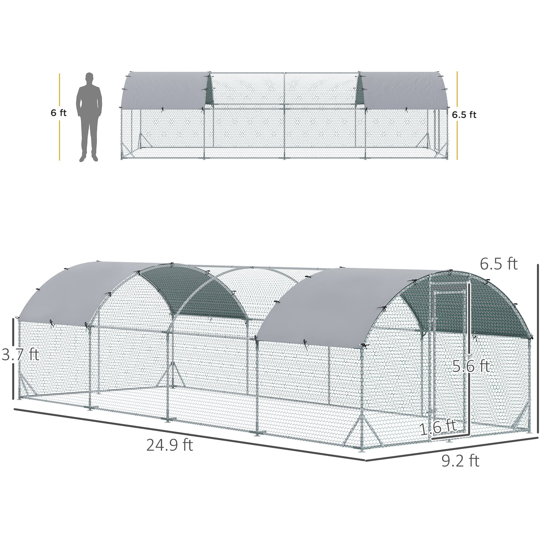 KFX-1762621 Spacious Metal Chicken Coop with Waterproof Cover for Outdoor Use, 9.2' x 24.9' x 6.5'