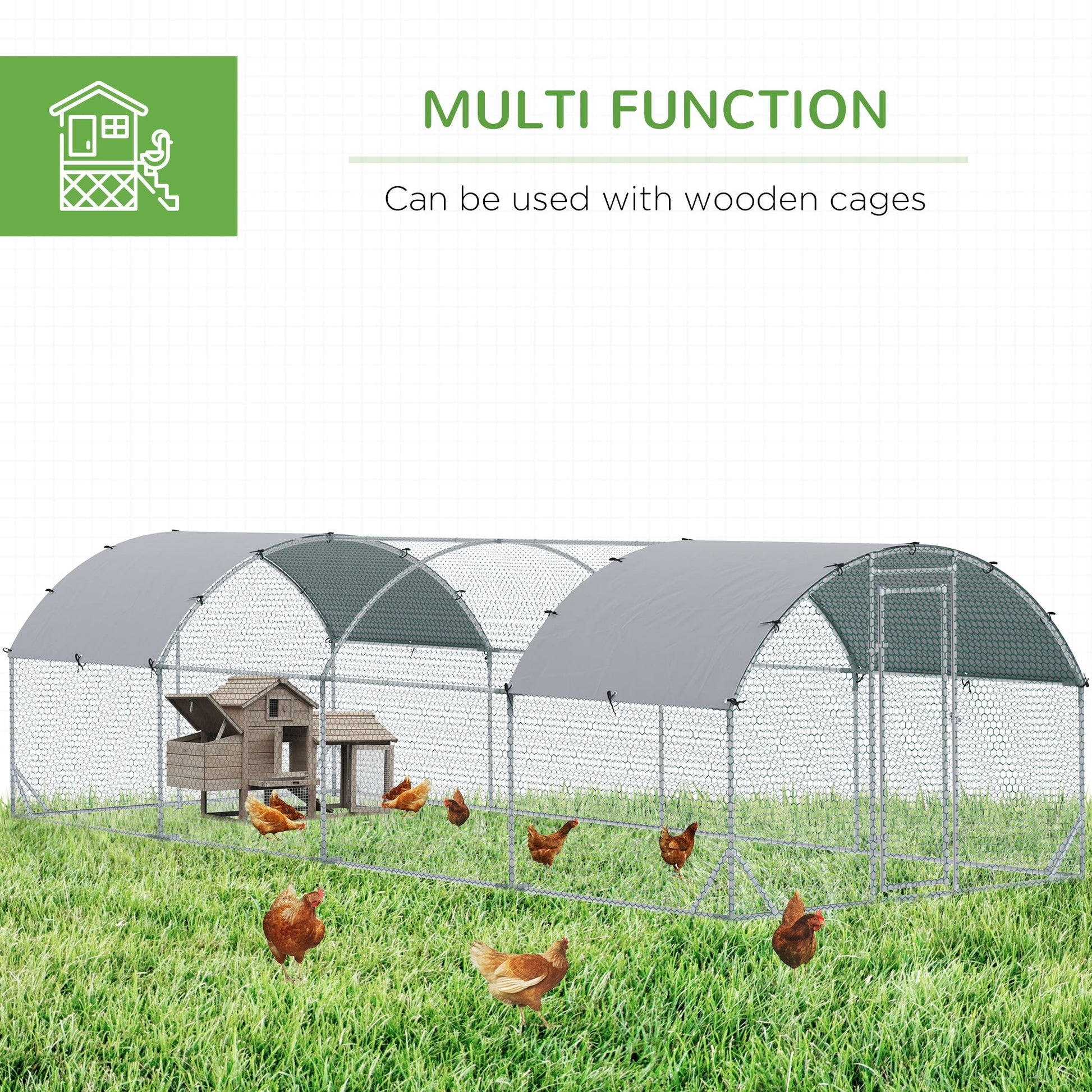 KFX-1762621 Spacious Metal Chicken Coop with Waterproof Cover for Outdoor Use, 9.2' x 24.9' x 6.5'