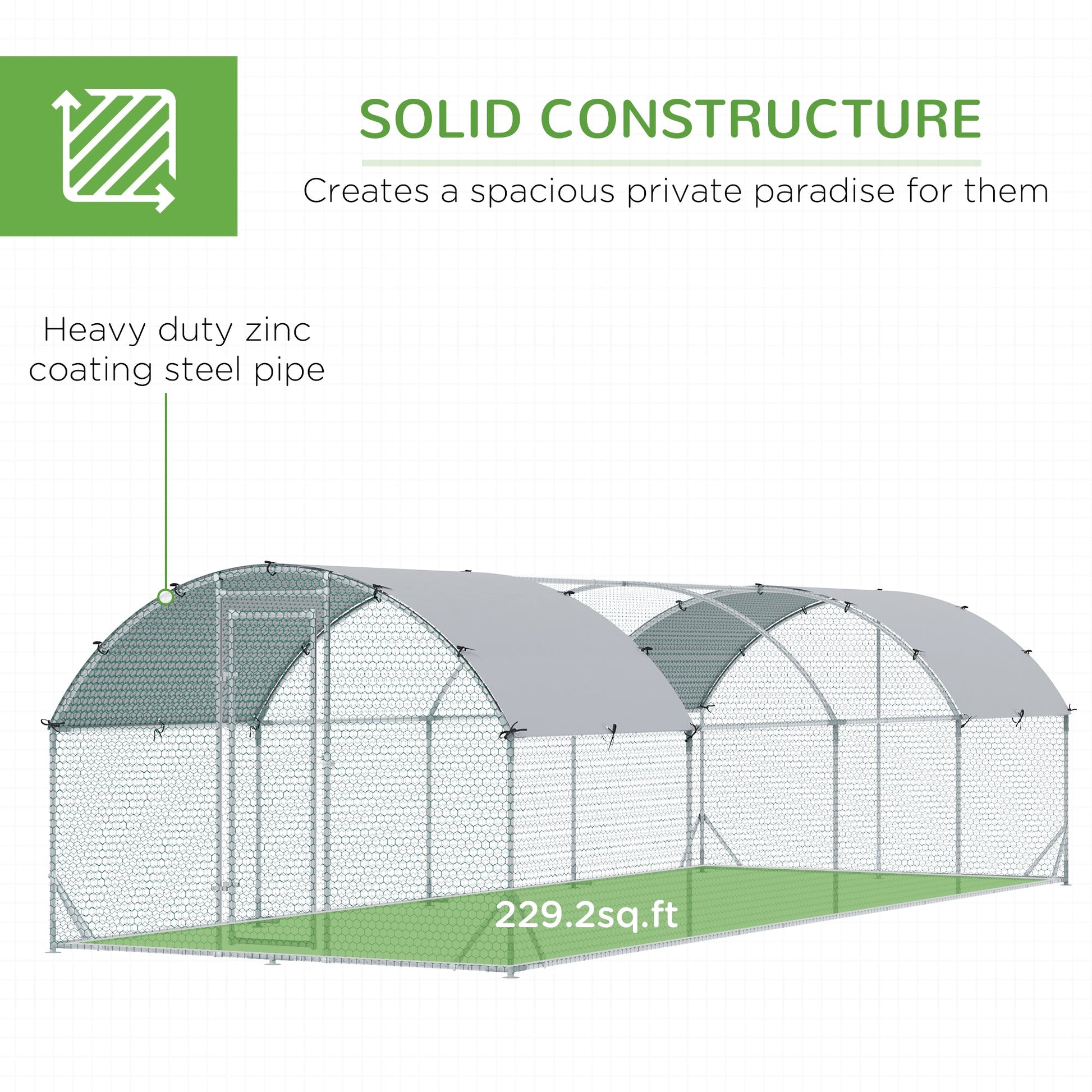 KFX-1762621 Spacious Metal Chicken Coop with Waterproof Cover for Outdoor Use, 9.2' x 24.9' x 6.5'