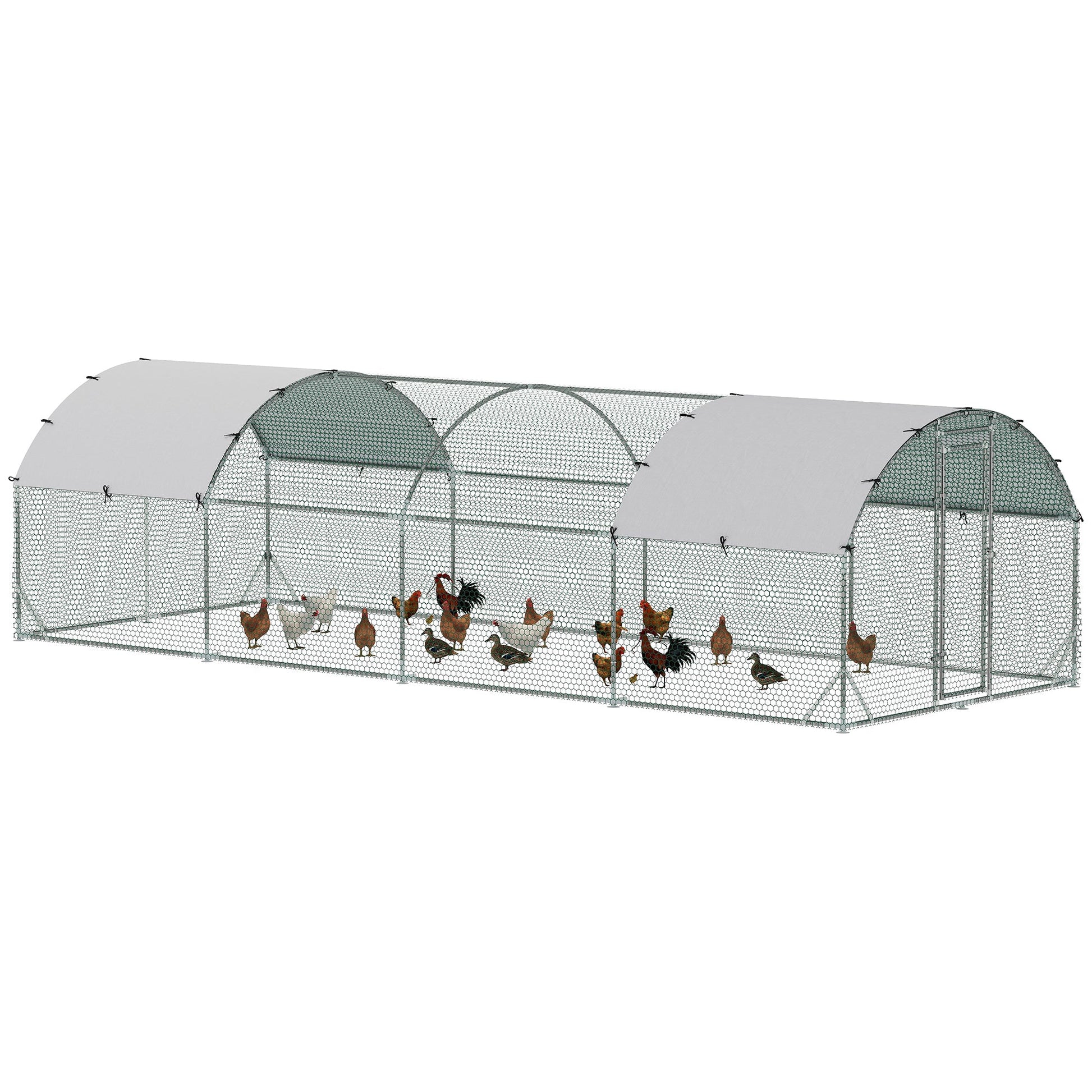 KFX-1762621 Spacious Metal Chicken Coop with Waterproof Cover for Outdoor Use, 9.2' x 24.9' x 6.5'