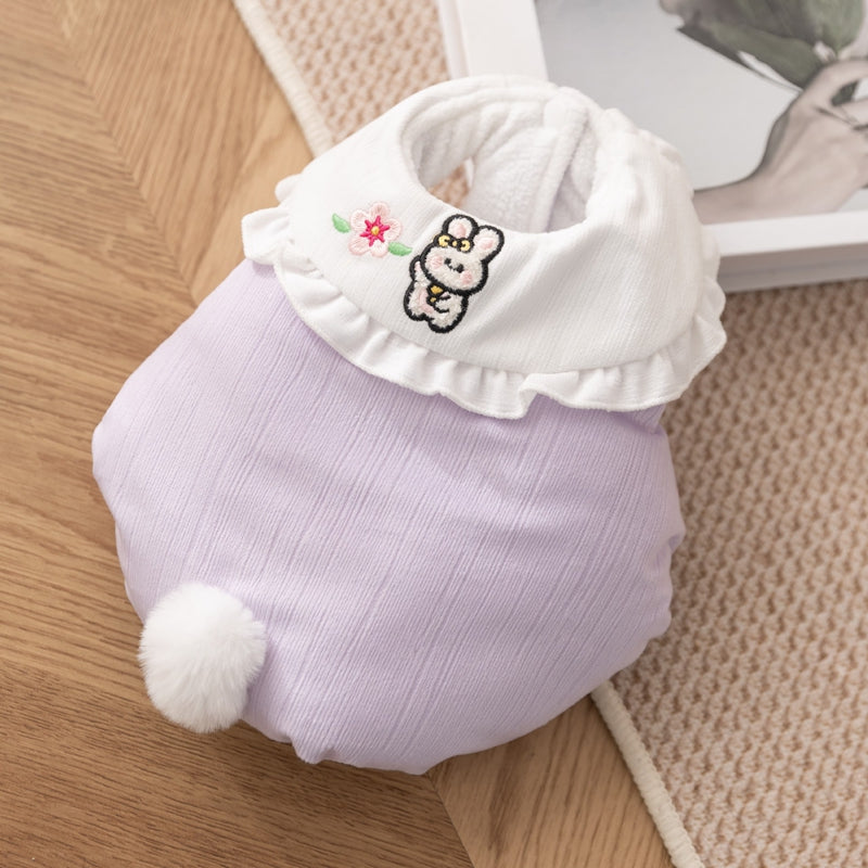 KFX-1763517 Bunny Embroidered Pet Coat with Ruffled Collar and Fluffy Tail in Lavender and Yellow