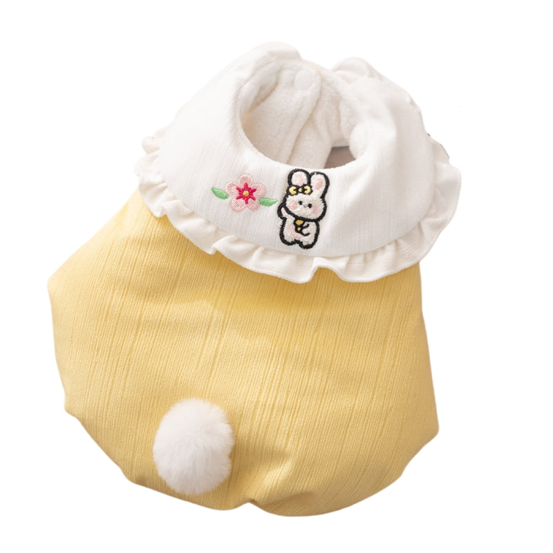 KFX-1763517 Bunny Embroidered Pet Coat with Ruffled Collar and Fluffy Tail in Lavender and Yellow