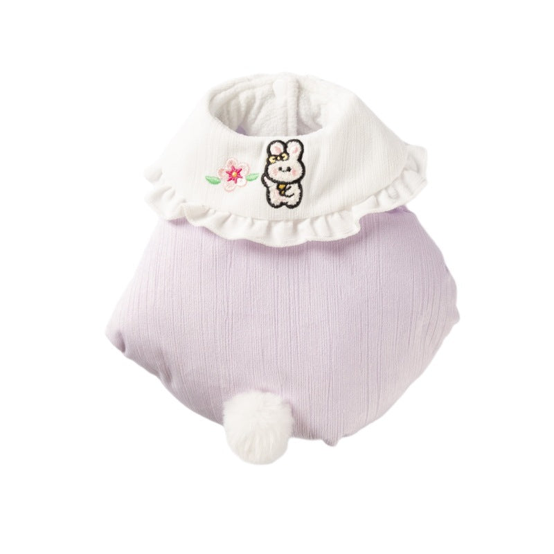 KFX-1763517 Bunny Embroidered Pet Coat with Ruffled Collar and Fluffy Tail in Lavender and Yellow