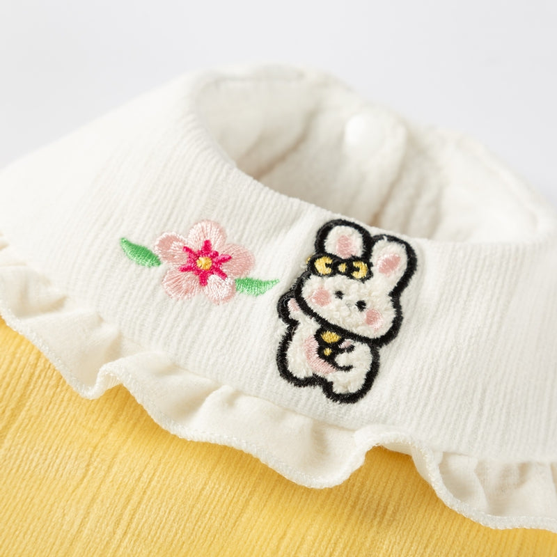 KFX-1763517 Bunny Embroidered Pet Coat with Ruffled Collar and Fluffy Tail in Lavender and Yellow
