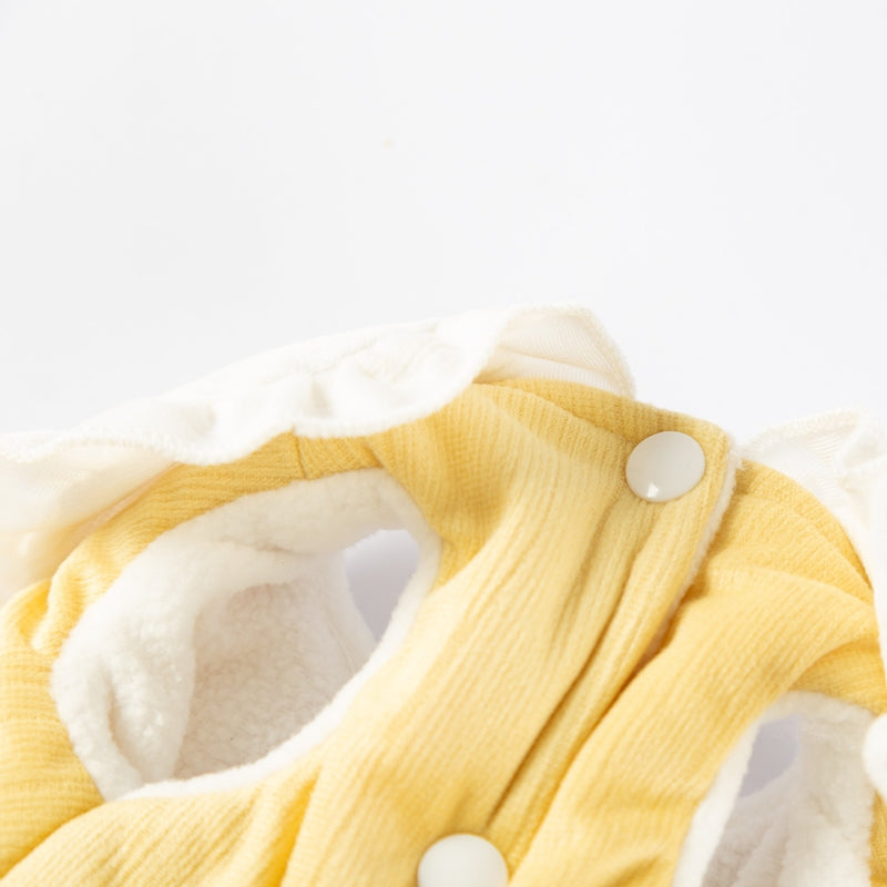 KFX-1763517 Bunny Embroidered Pet Coat with Ruffled Collar and Fluffy Tail in Lavender and Yellow