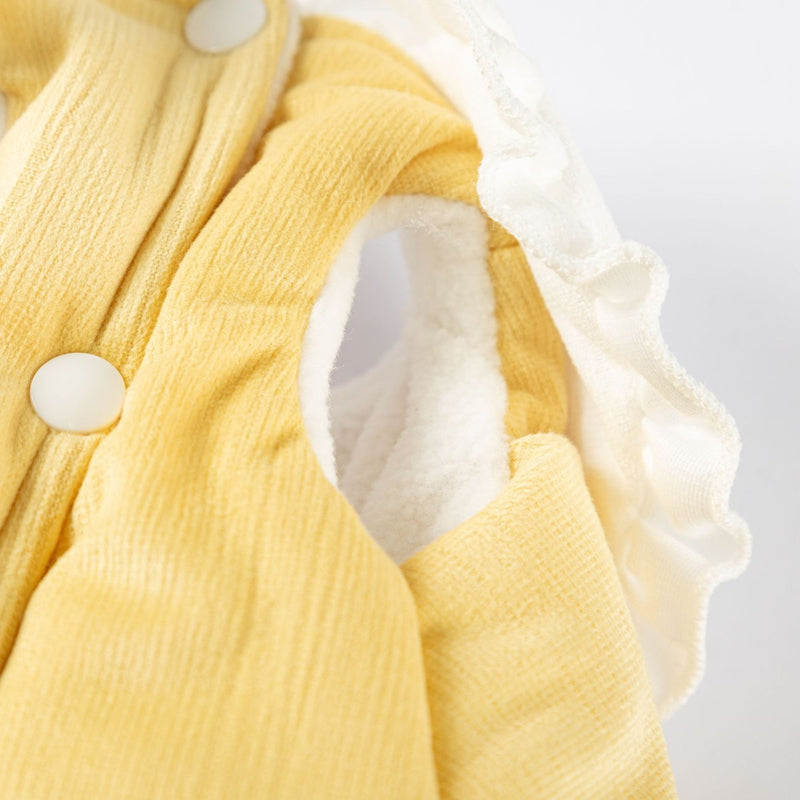 KFX-1763517 Bunny Embroidered Pet Coat with Ruffled Collar and Fluffy Tail in Lavender and Yellow