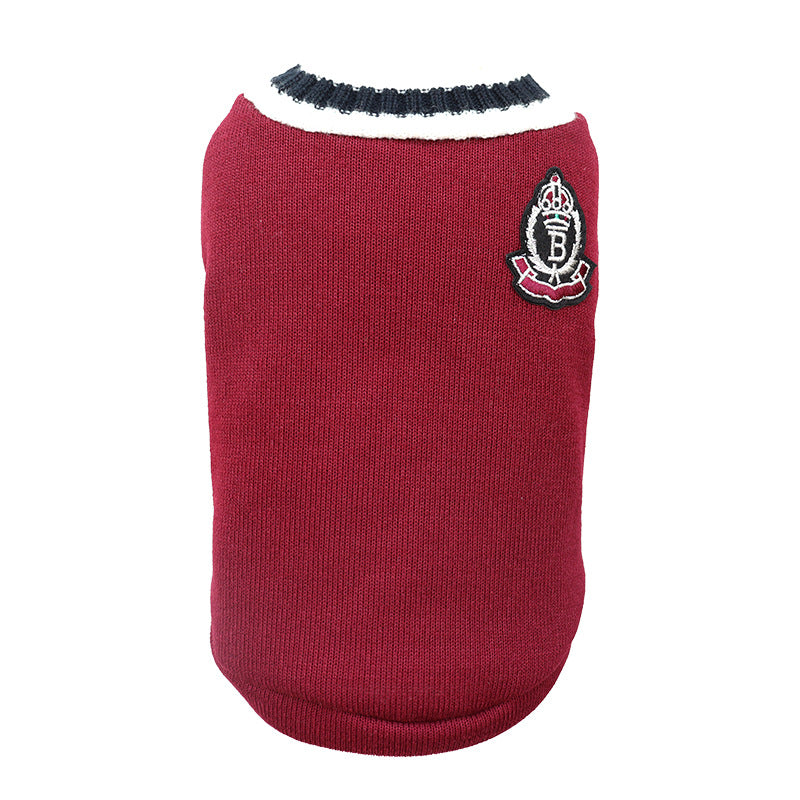 KFX-1765309 Cozy Knitted V-Neck Vest for Pets in Wine Red, Green, Khaki, Gray - Multiple Sizes Available
