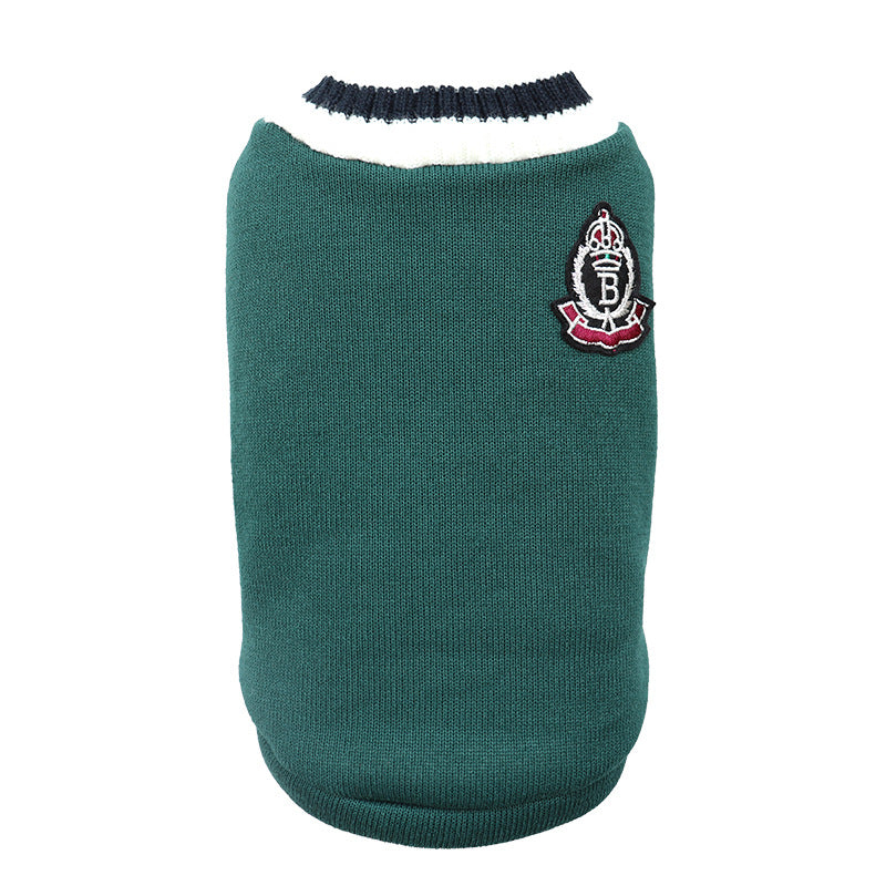 KFX-1765309 Cozy Knitted V-Neck Vest for Pets in Wine Red, Green, Khaki, Gray - Multiple Sizes Available