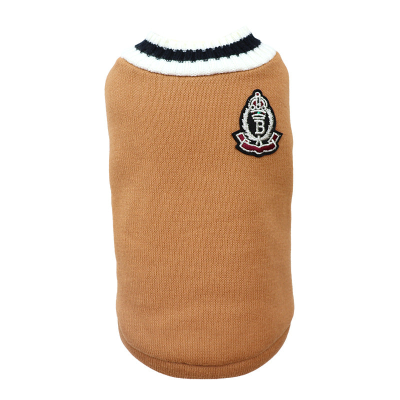 KFX-1765309 Cozy Knitted V-Neck Vest for Pets in Wine Red, Green, Khaki, Gray - Multiple Sizes Available