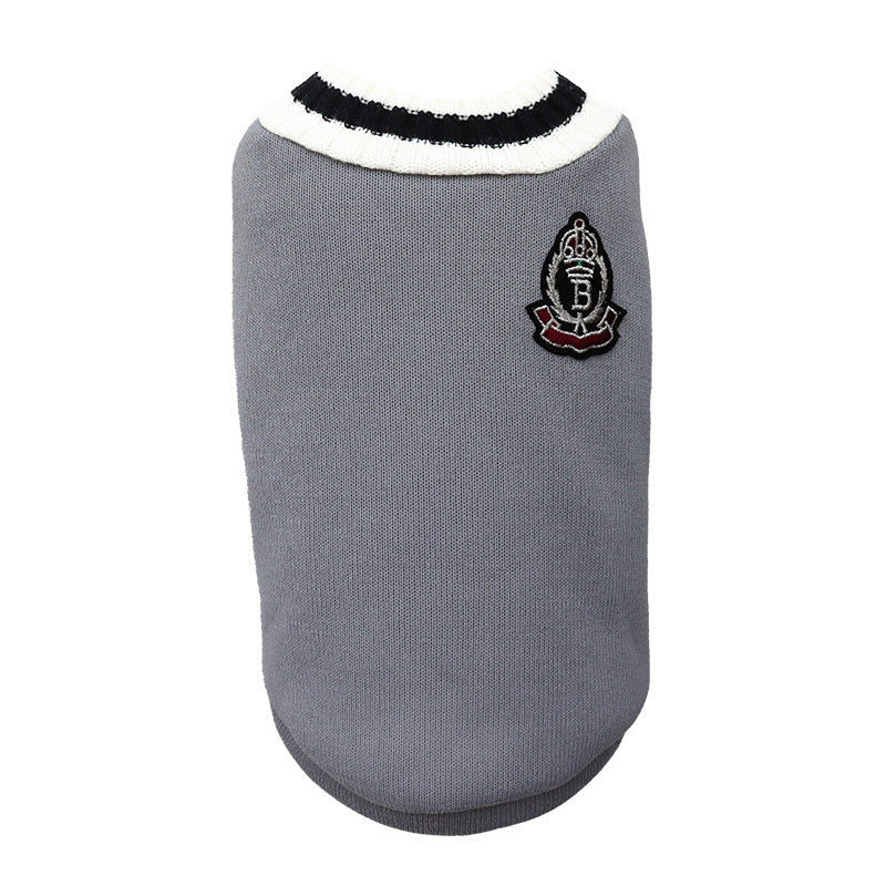 KFX-1765309 Cozy Knitted V-Neck Vest for Pets in Wine Red, Green, Khaki, Gray - Multiple Sizes Available