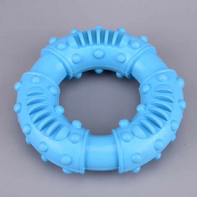 KFX-1765565 Interactive Rubber Dog Chew Toy - Molar Teeth Cleaning Circle, Assorted Colors