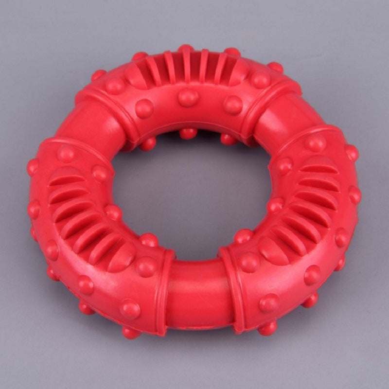 KFX-1765565 Interactive Rubber Dog Chew Toy - Molar Teeth Cleaning Circle, Assorted Colors