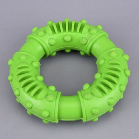 KFX-1765565 Interactive Rubber Dog Chew Toy - Molar Teeth Cleaning Circle, Assorted Colors
