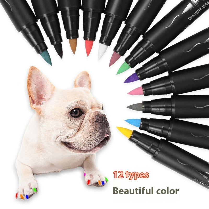 KFX-1766589 12-Color Soft Head Pet Nail Art Brush Set - Quick-Drying, Water-Based DIY Nail Design Tools