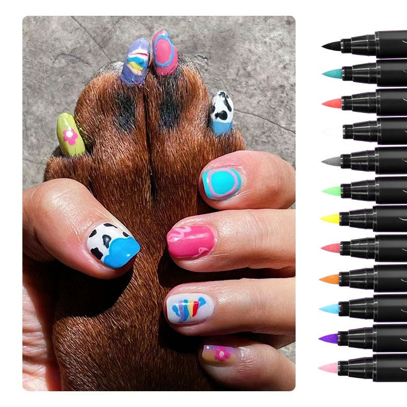 KFX-1766589 12-Color Soft Head Pet Nail Art Brush Set - Quick-Drying, Water-Based DIY Nail Design Tools