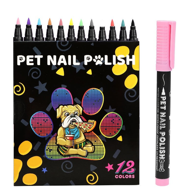 KFX-1766589 12-Color Soft Head Pet Nail Art Brush Set - Quick-Drying, Water-Based DIY Nail Design Tools